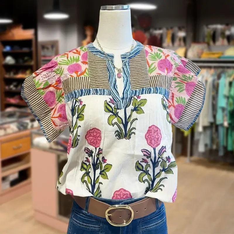 ELOUISA™ - Haut fleuri mélangé doux style vintage