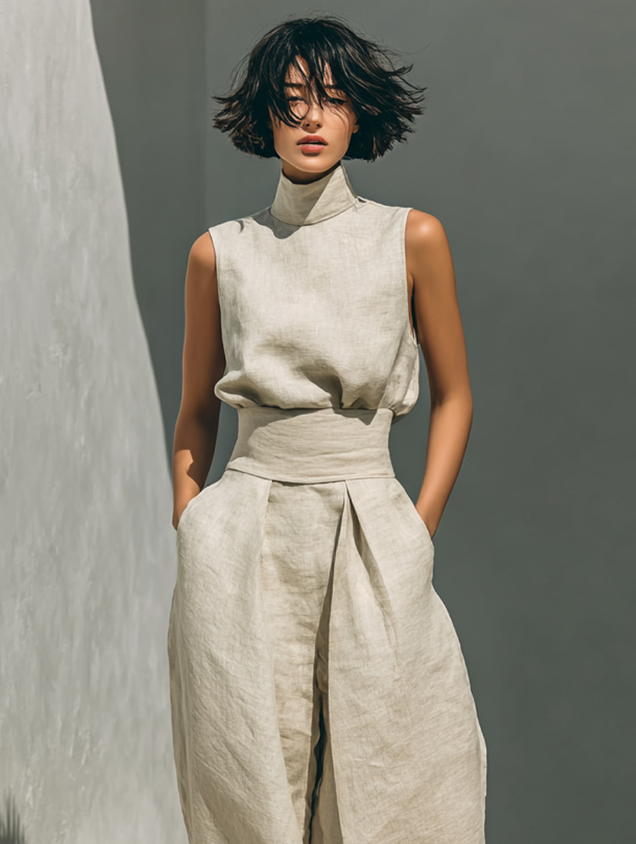Carol | Ensemble pantalon large et caraco minimaliste