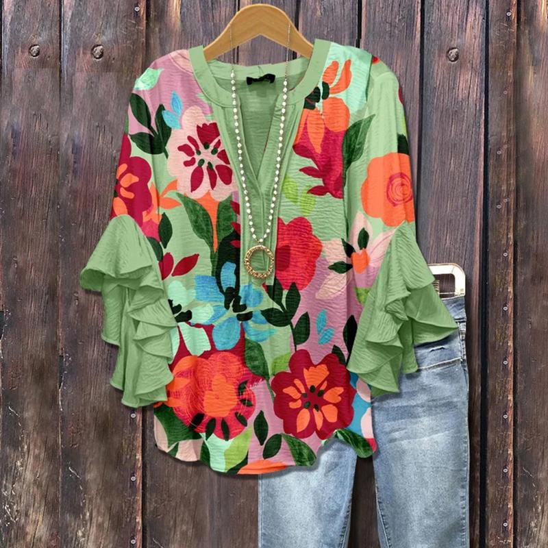 BELINA™ – Haut à volants floral rétro chic