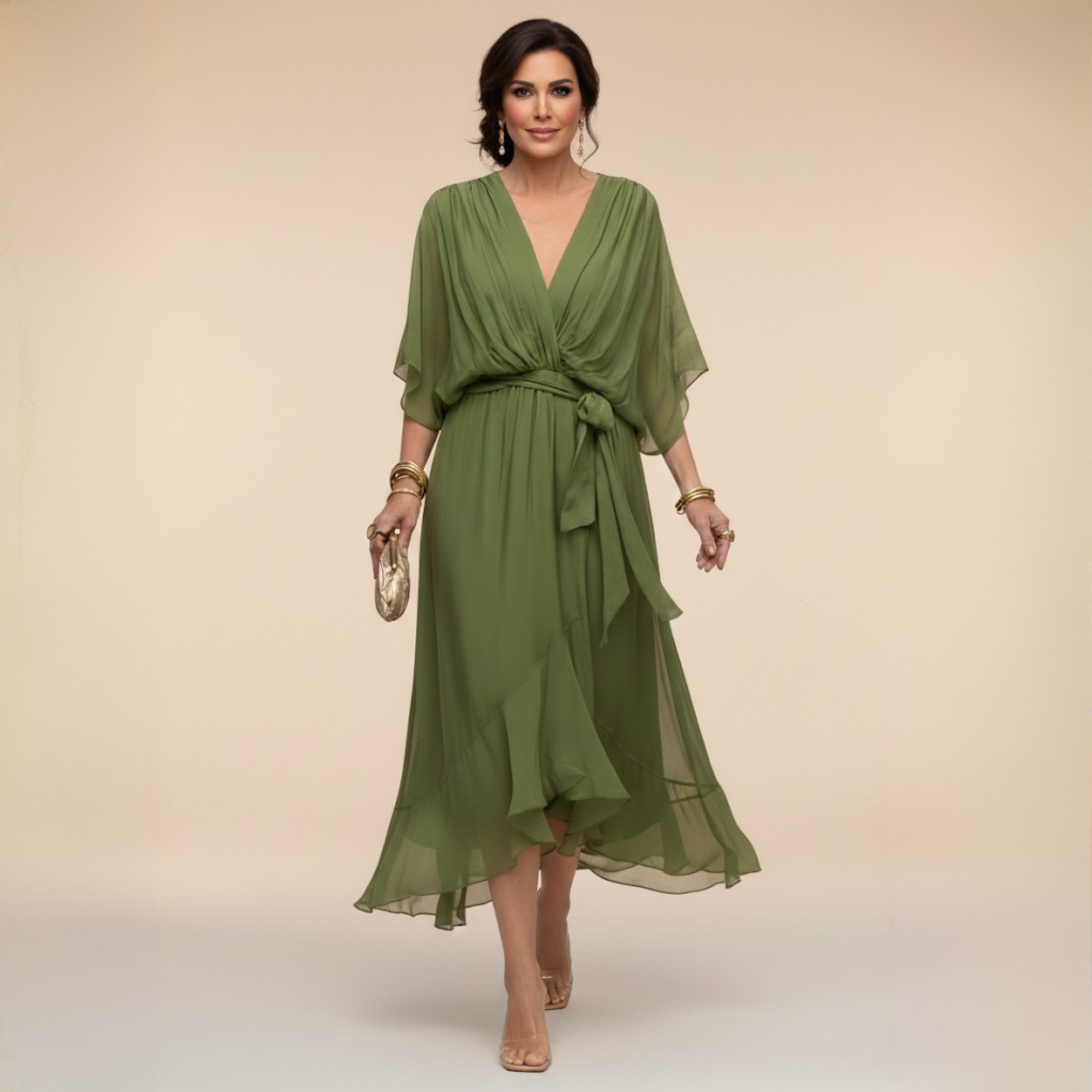 Vivienne | Robe en mousseline de soie à col en V