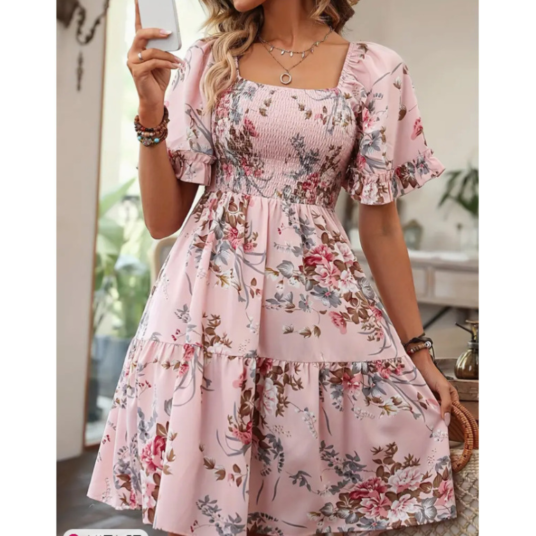 Sylvia | Robe bohème smockée à imprimé floral