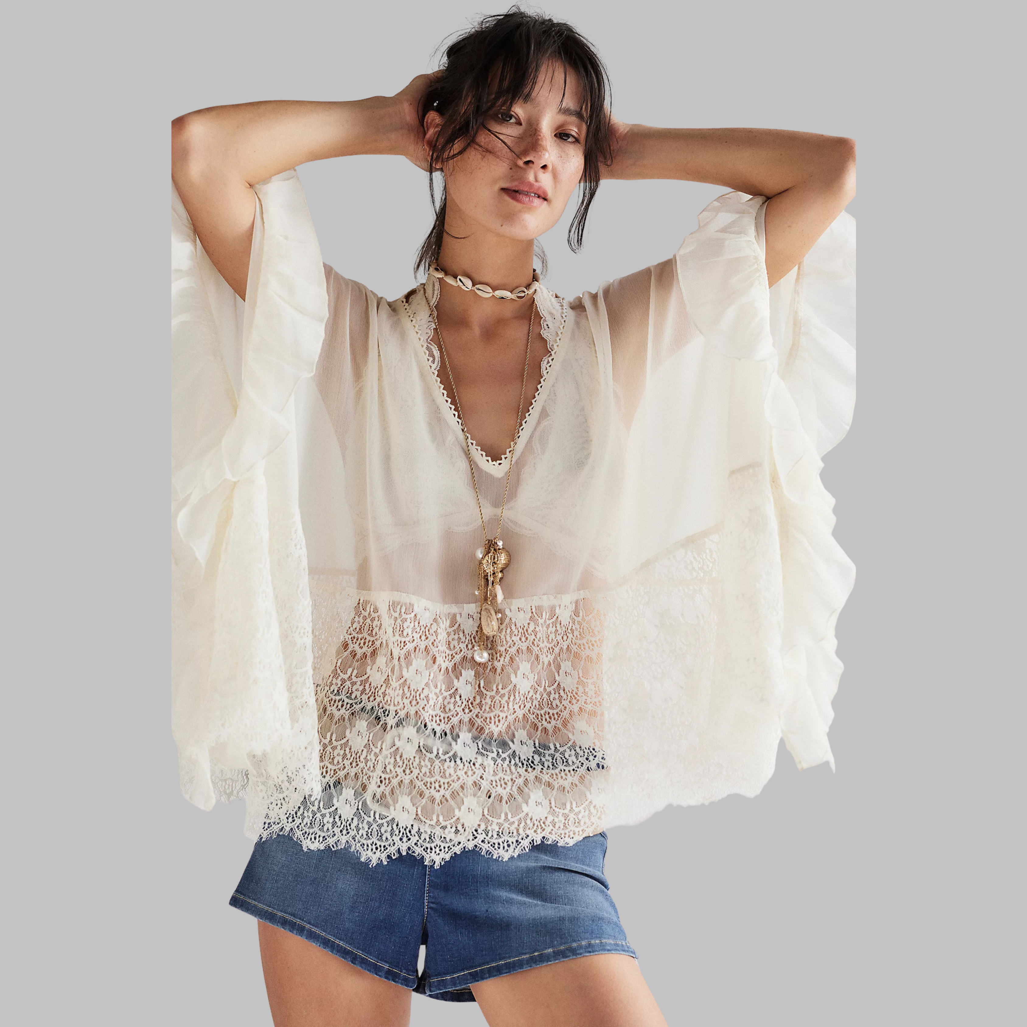 LEONA™ - Haut cache-maillot élégant à encolure en V et manches chauve-souris