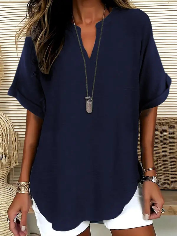 SEREIA™ - Blouse unie décontractée à manches courtes