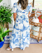 Margot | Robe longue classique en toile de Jouy