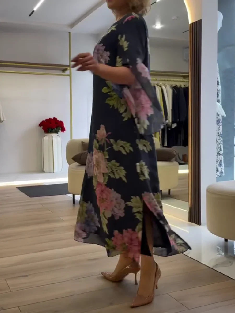 Bernadette | Robe longue en mousseline à imprimé floral