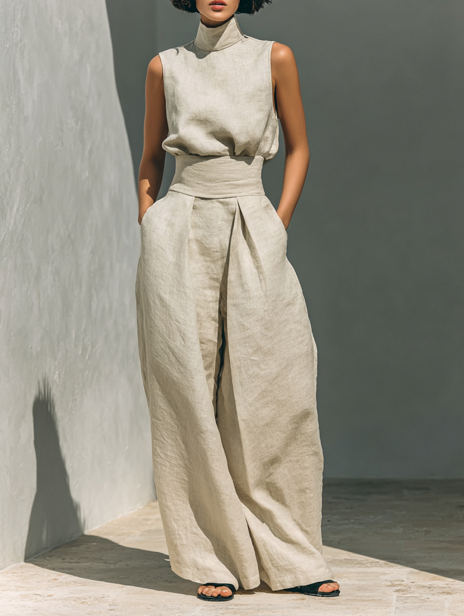 Carol | Ensemble pantalon large et caraco minimaliste