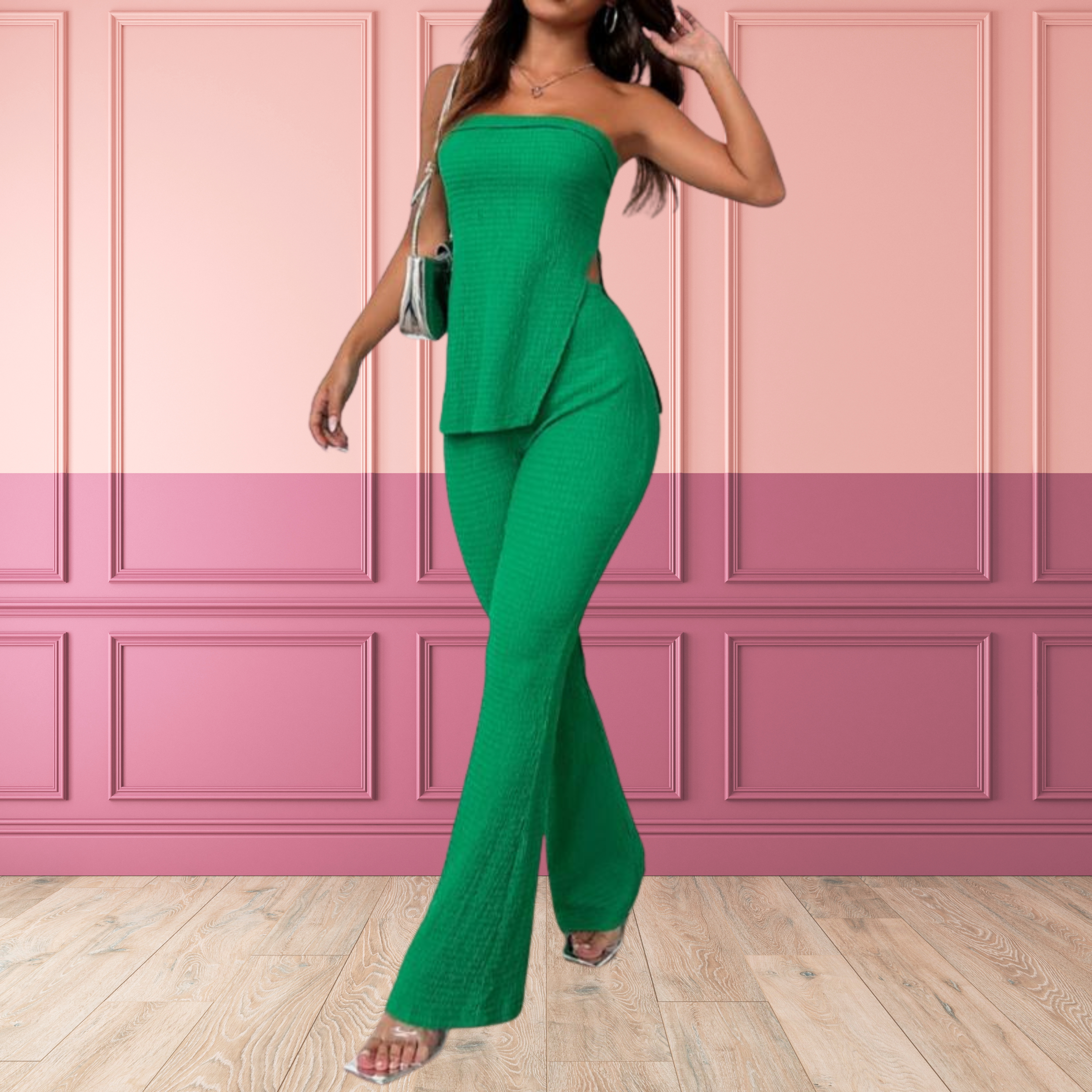 INEZ™ - Ensemble élégant haut bustier et pantalon fendu à la taille