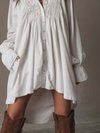 Judith | Retro Lace Irregular Hem Long-Sleeve Dress