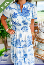 Margot | Robe longue classique en toile de Jouy