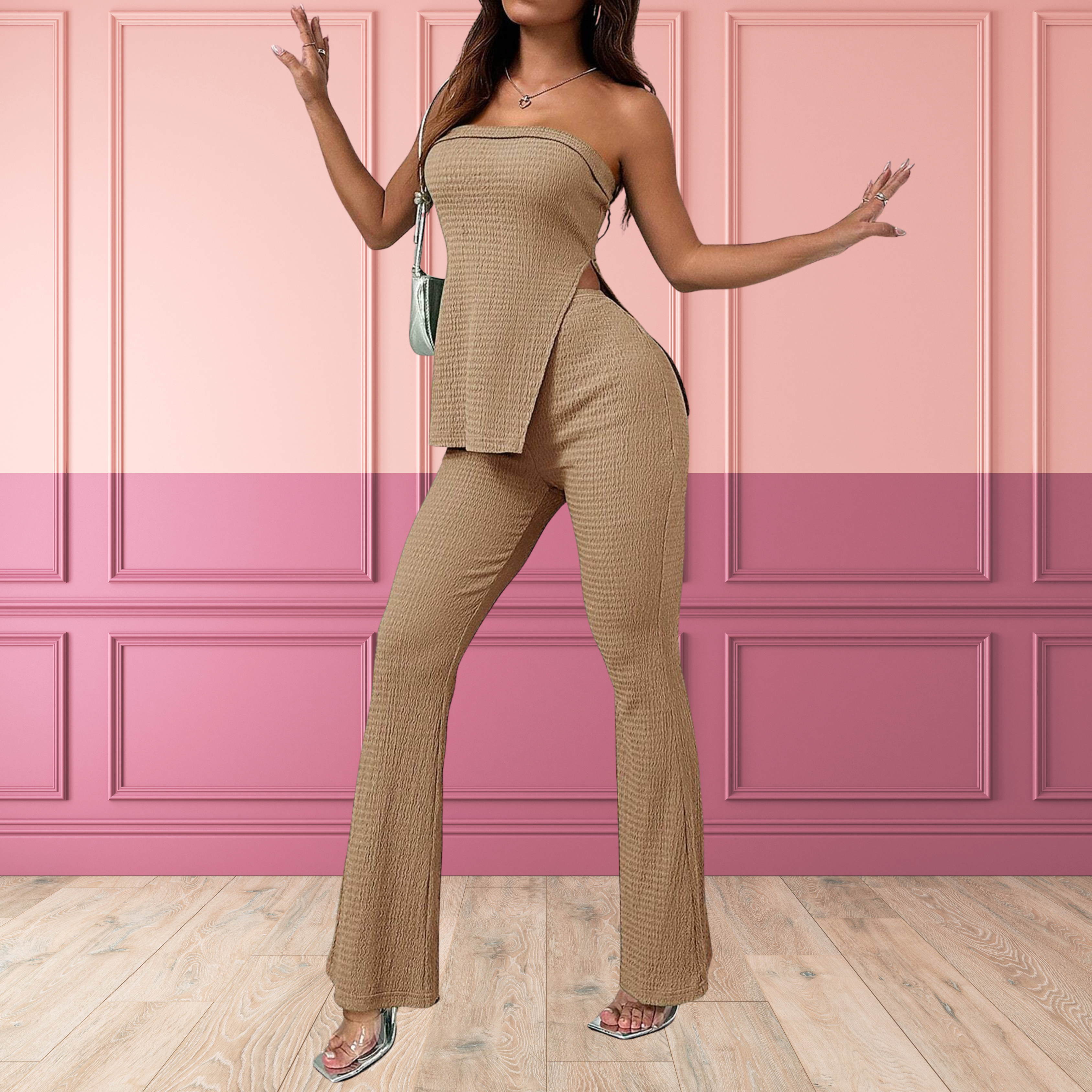 INEZ™ - Ensemble élégant haut bustier et pantalon fendu à la taille
