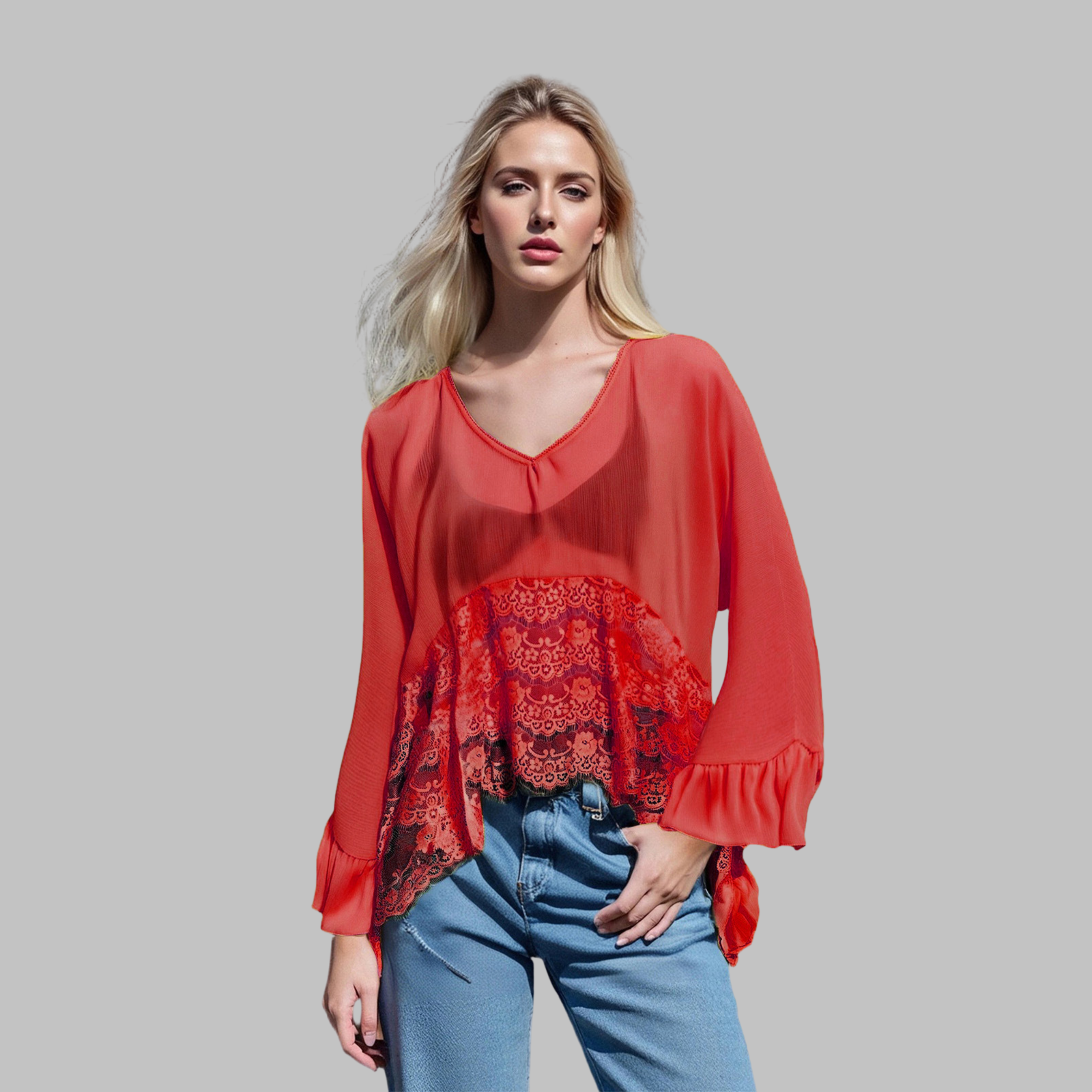 LEONA™ - Haut cache-maillot élégant à encolure en V et manches chauve-souris