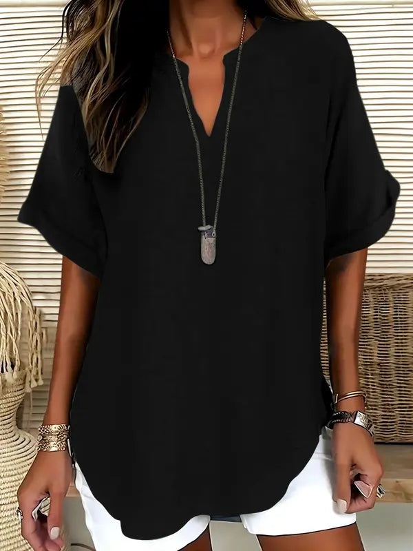 SEREIA™ - Blouse unie décontractée à manches courtes