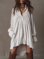 Judith | Retro Lace Irregular Hem Long-Sleeve Dress