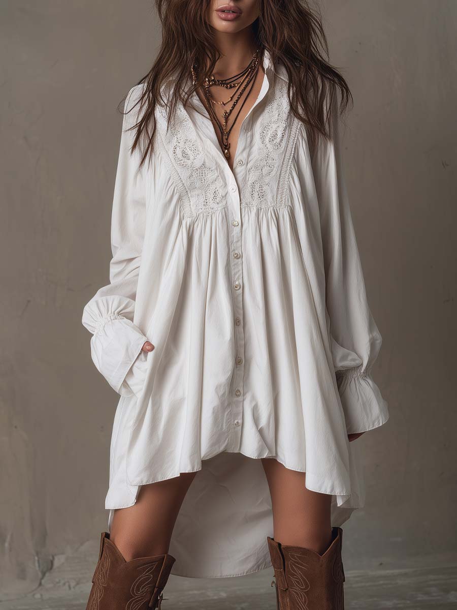 Judith | Retro Lace Irregular Hem Long-Sleeve Dress