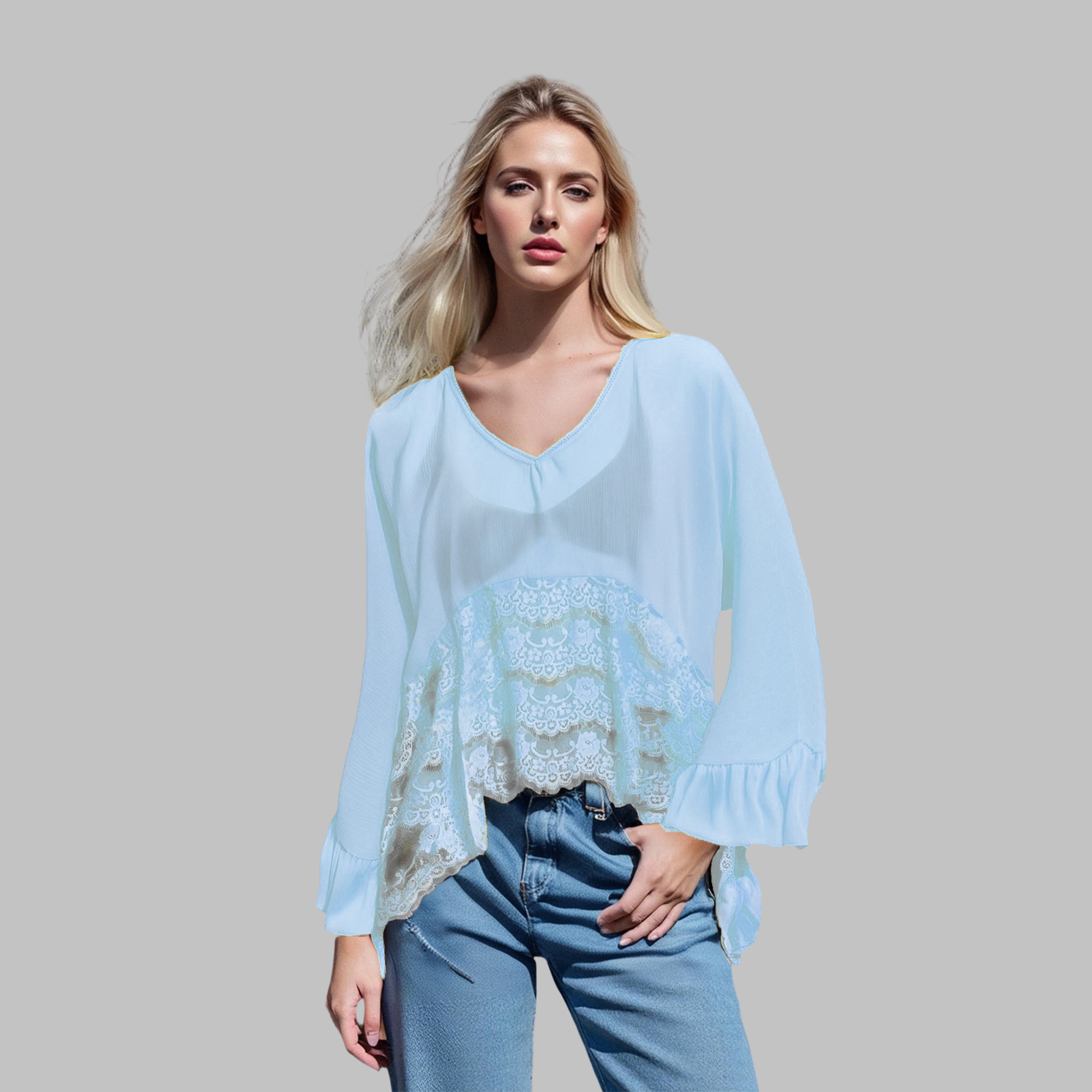 LEONA™ - Haut cache-maillot élégant à encolure en V et manches chauve-souris