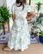 Margot | Robe longue classique en toile de Jouy