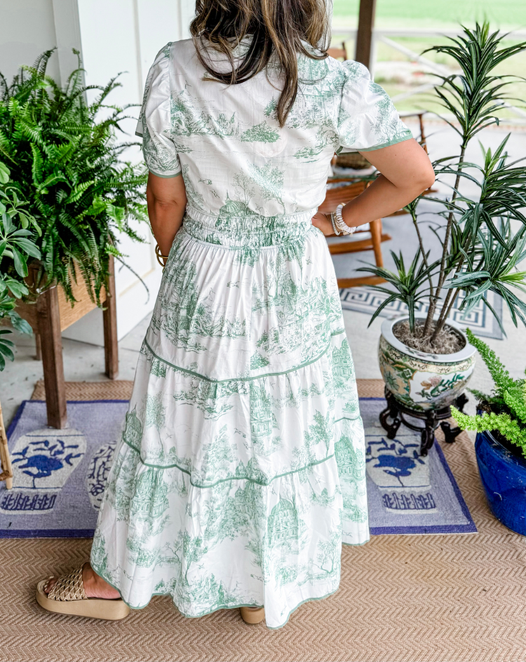 Margot | Robe longue classique en toile de Jouy