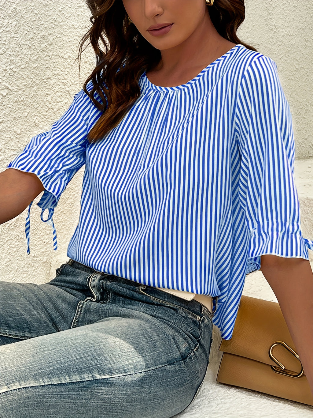 Savannah | Elegant Striped Button Detail Blouse
