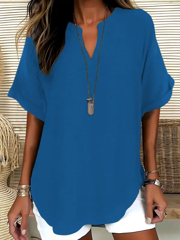 SEREIA™ - Blouse unie décontractée à manches courtes