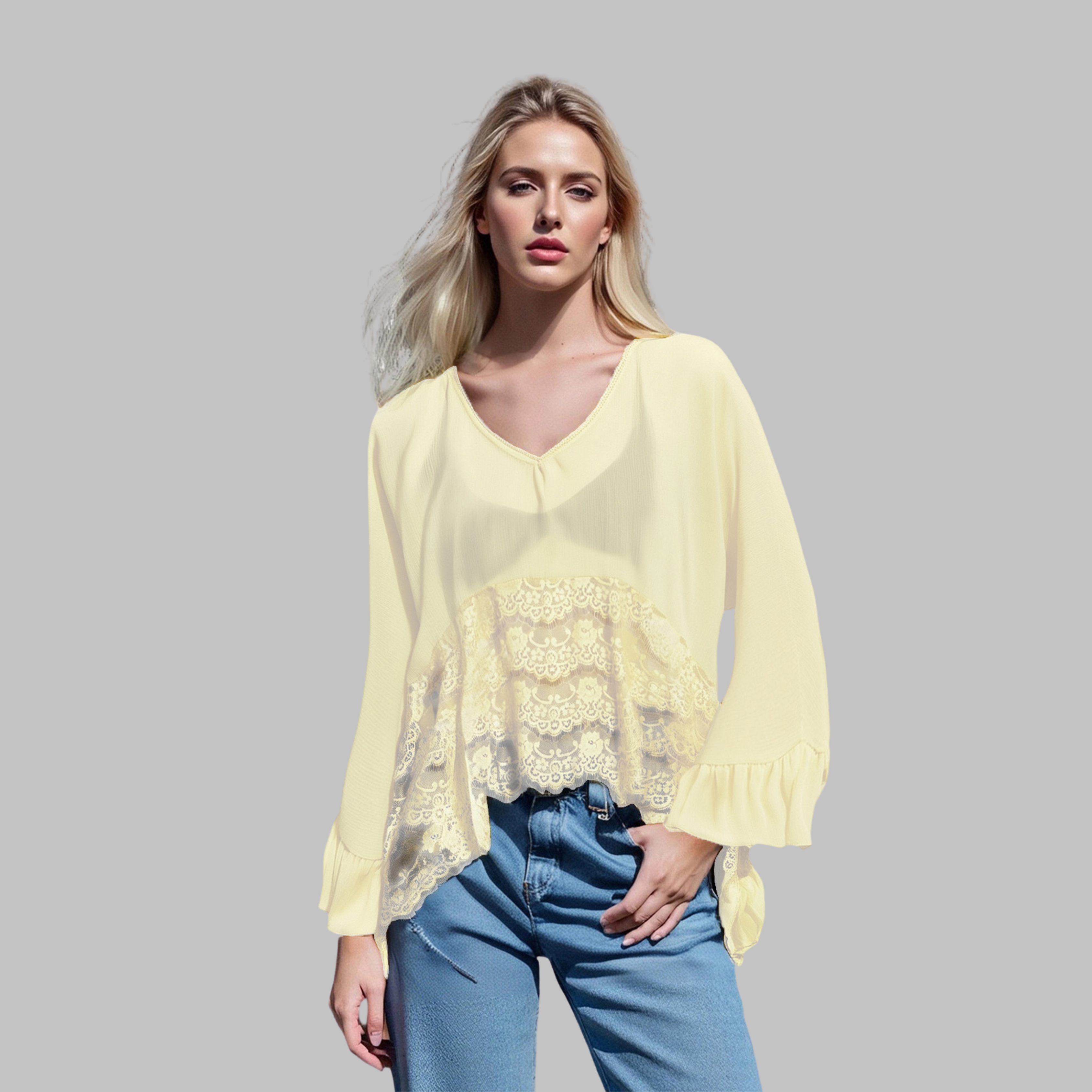 LEONA™ - Haut cache-maillot élégant à encolure en V et manches chauve-souris