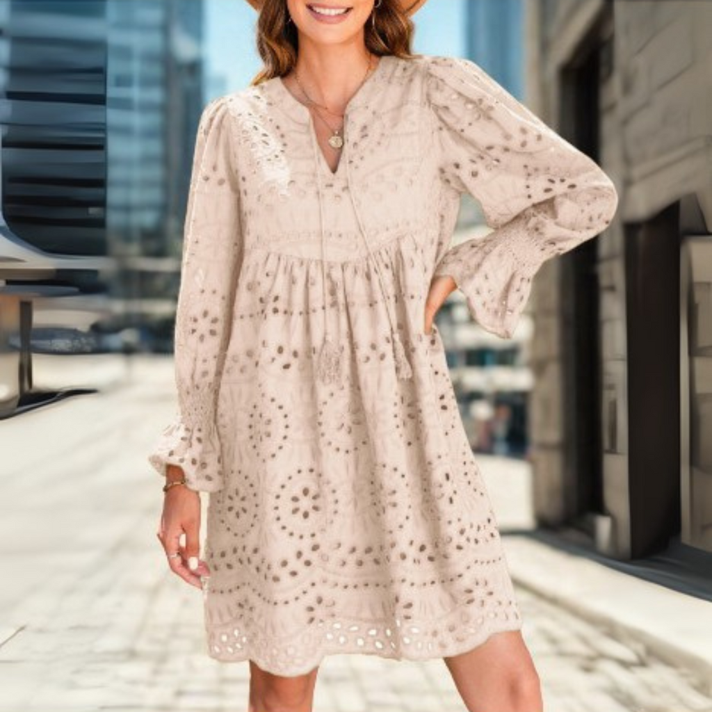 ANIM™ - Mini-Robe Chic à Gland Col V Manches Longues