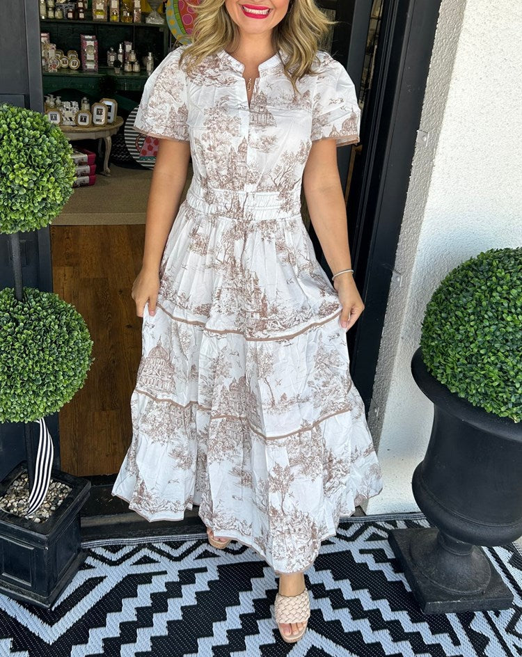 Margot | Robe longue classique en toile de Jouy