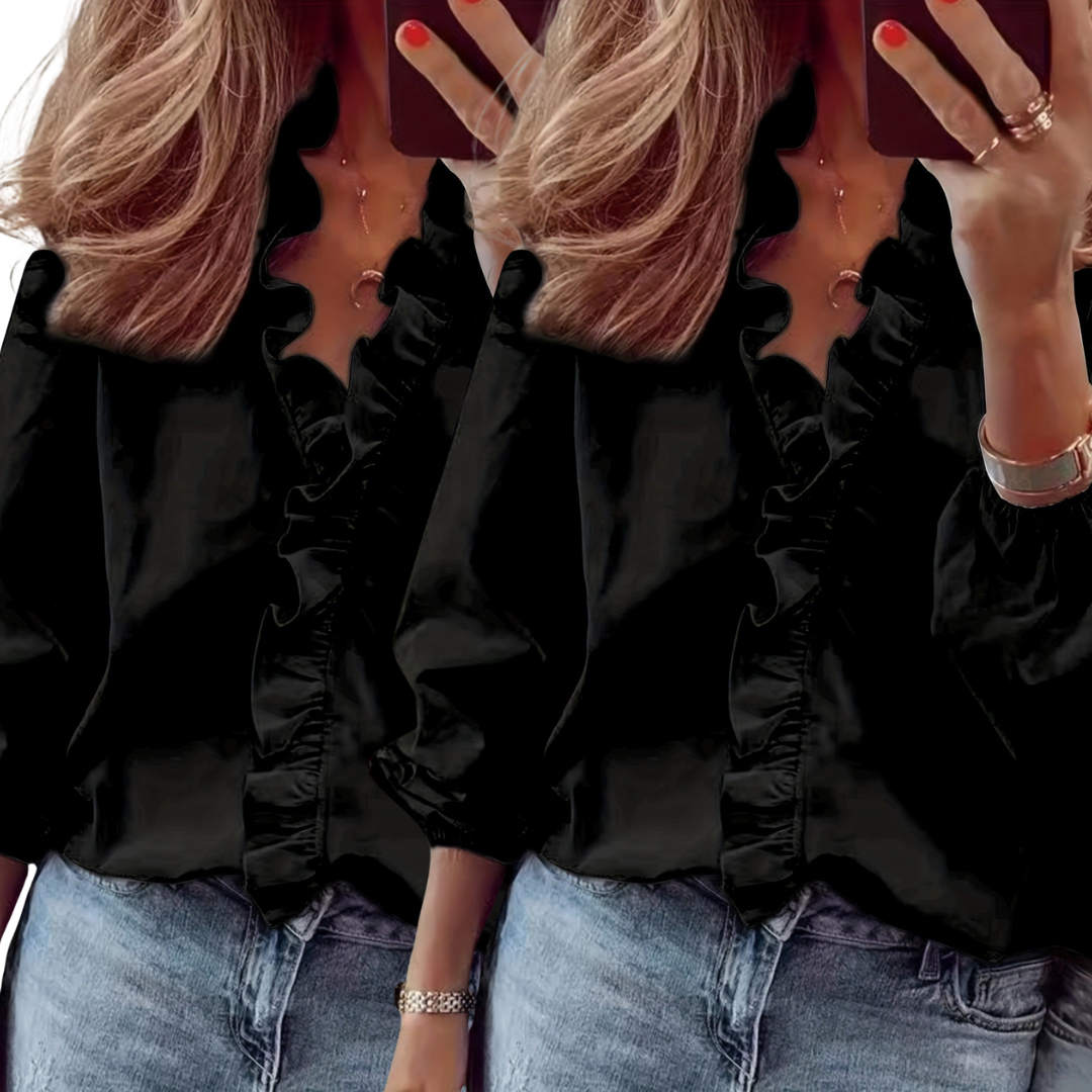 LORELEI™ - Blouse intemporelle à col en V avec volants pour une élégance décontractée