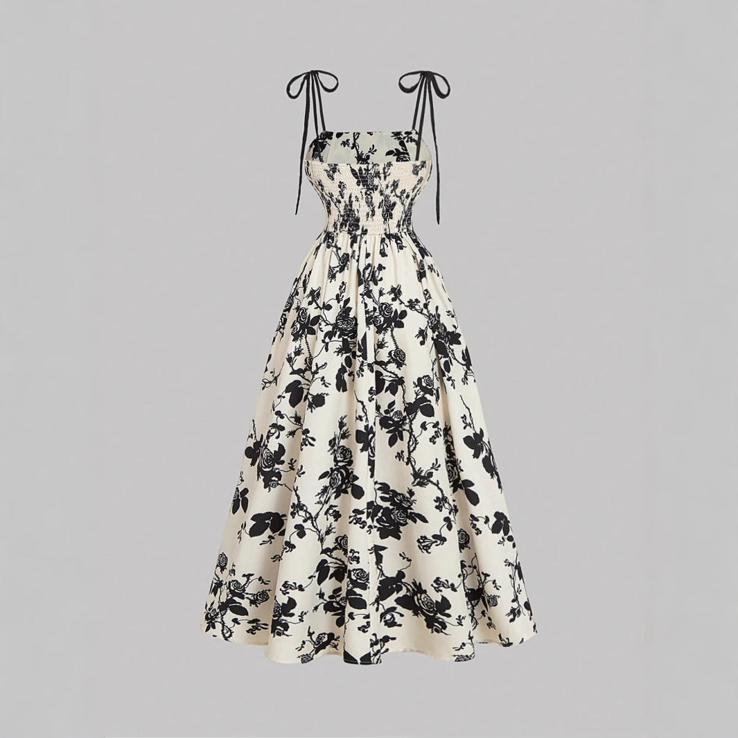 DAHLIANA™ - Robe d'été élégante à nouer sur les épaules à motif floral