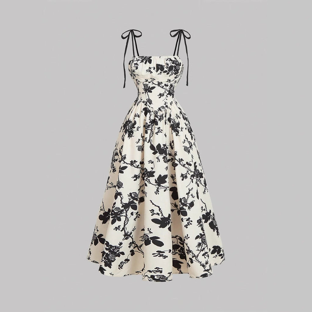 DAHLIANA™ - Robe d'été élégante à nouer sur les épaules à motif floral
