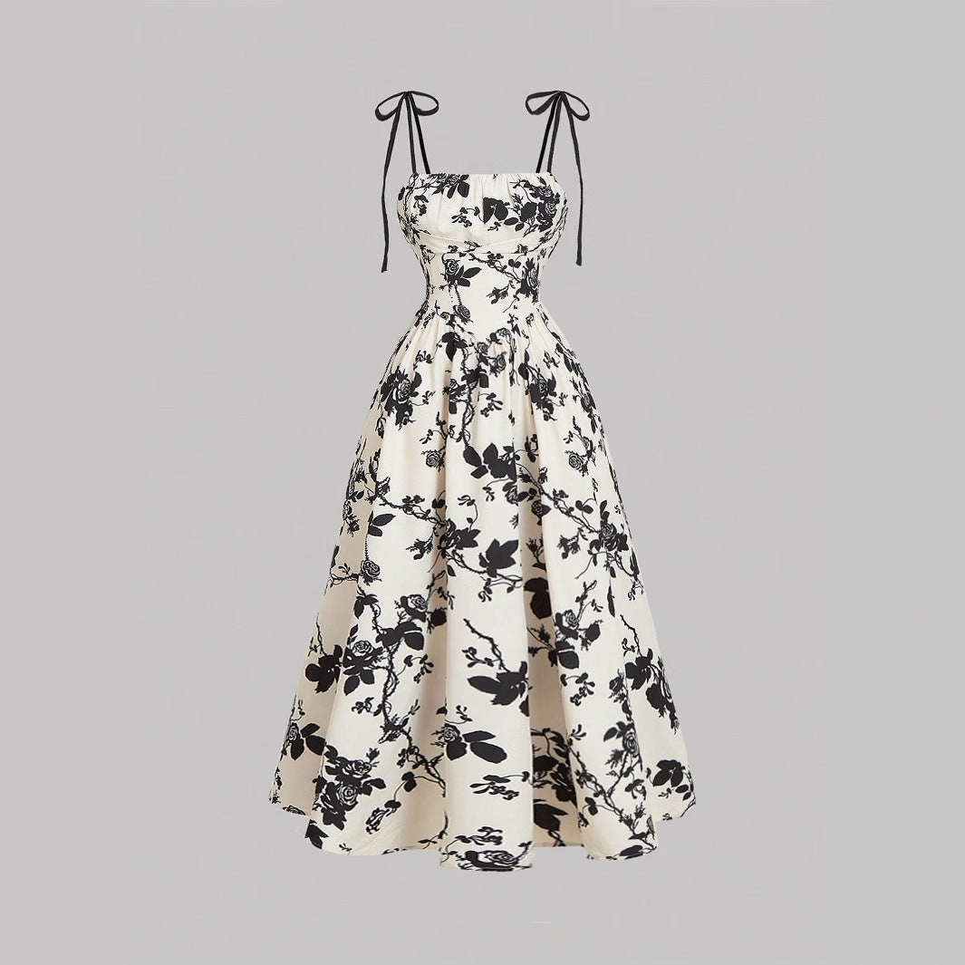 DAHLIANA™ - Robe d'été élégante à nouer sur les épaules à motif floral