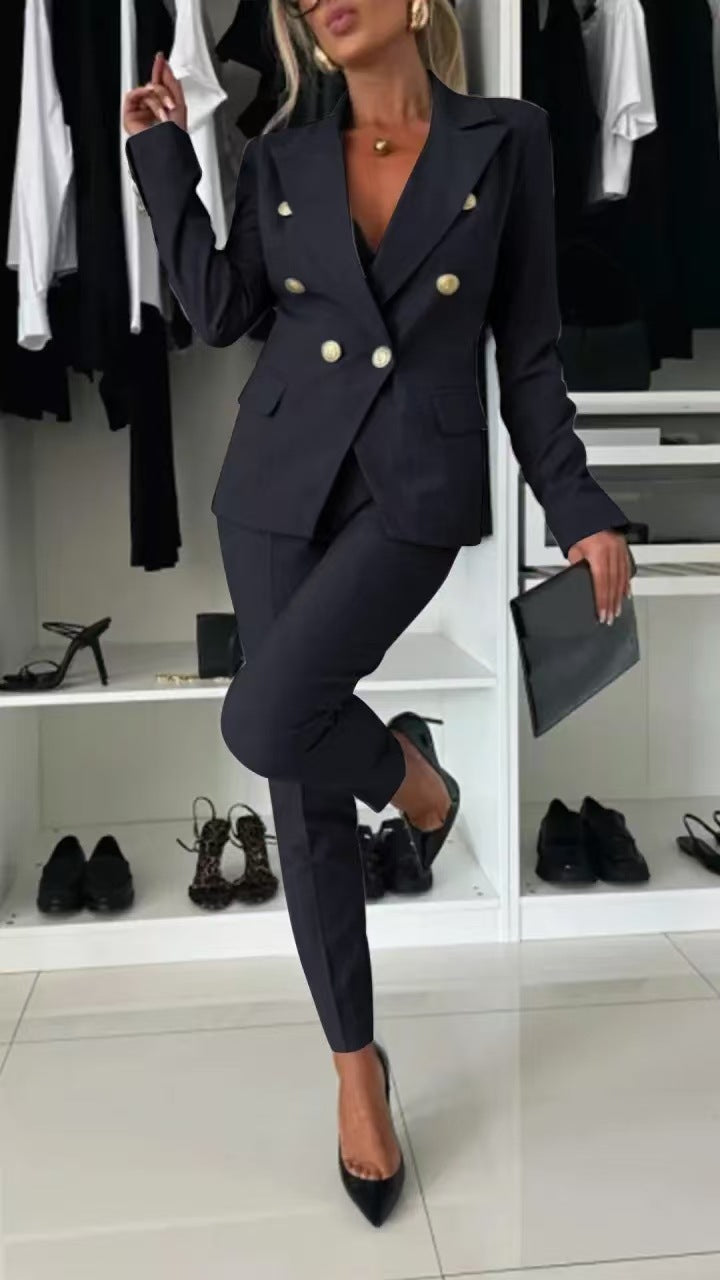 PENNIE™ - Ensemble blazer col élégant et pantalon évasé