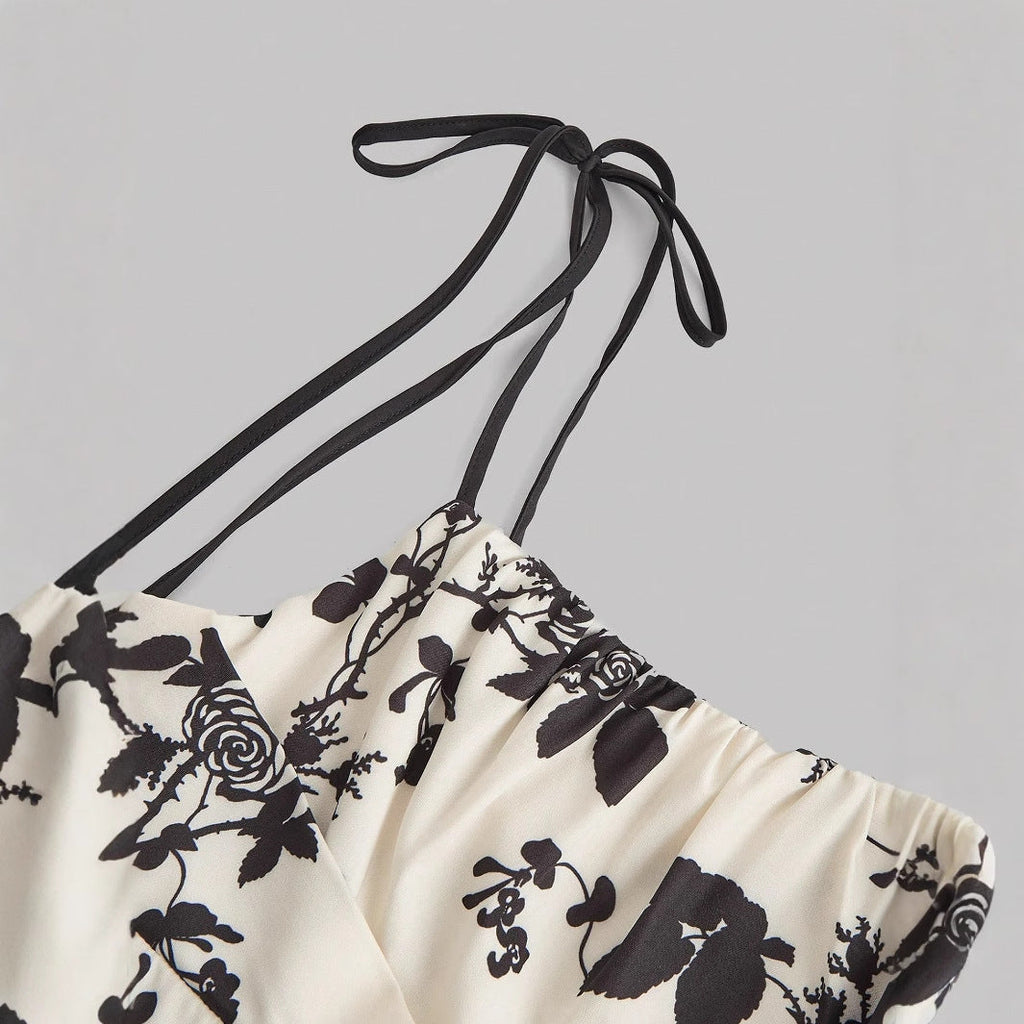 DAHLIANA™ - Robe d'été élégante à nouer sur les épaules à motif floral