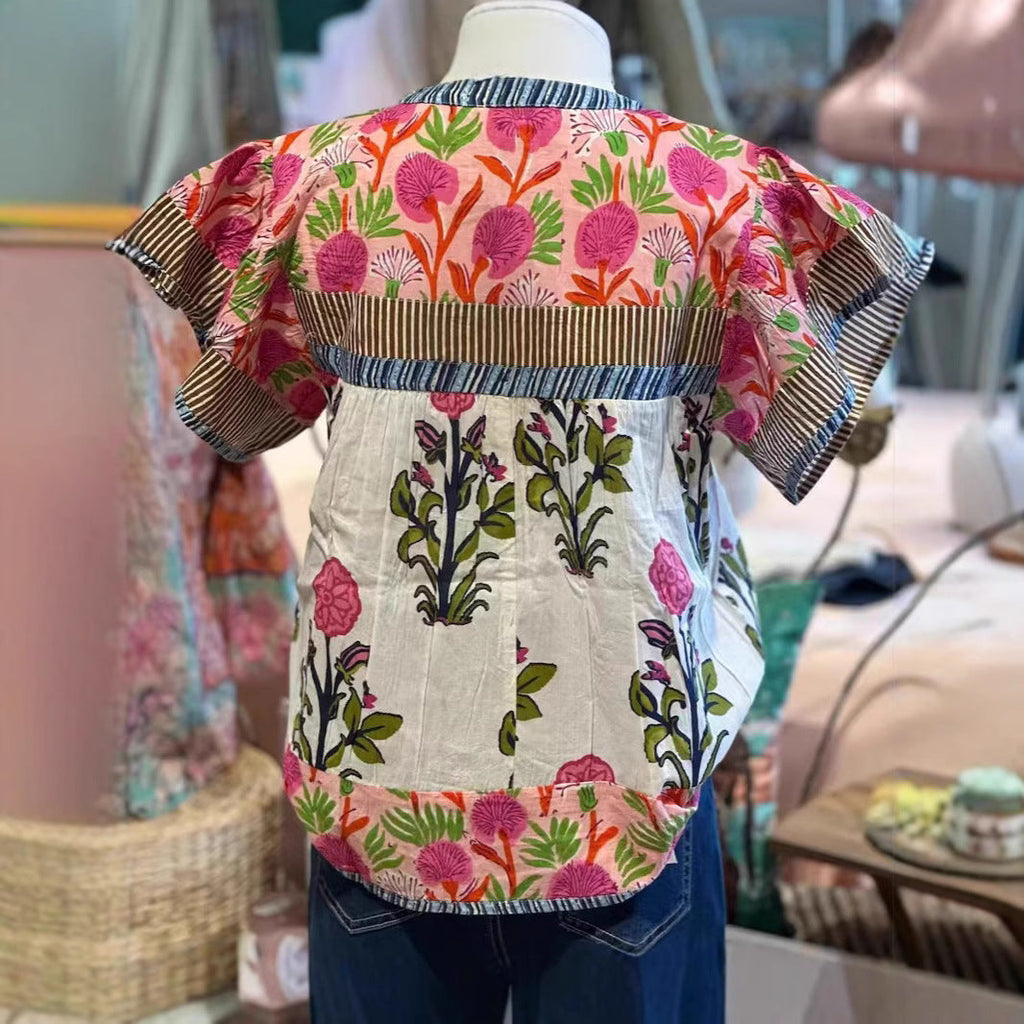 ELOUISA™ - Haut fleuri mélangé doux style vintage