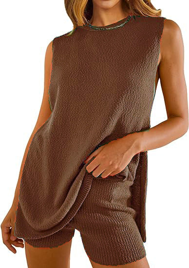 SAVINA™ – Ensemble décontracté sans manches : pull et short