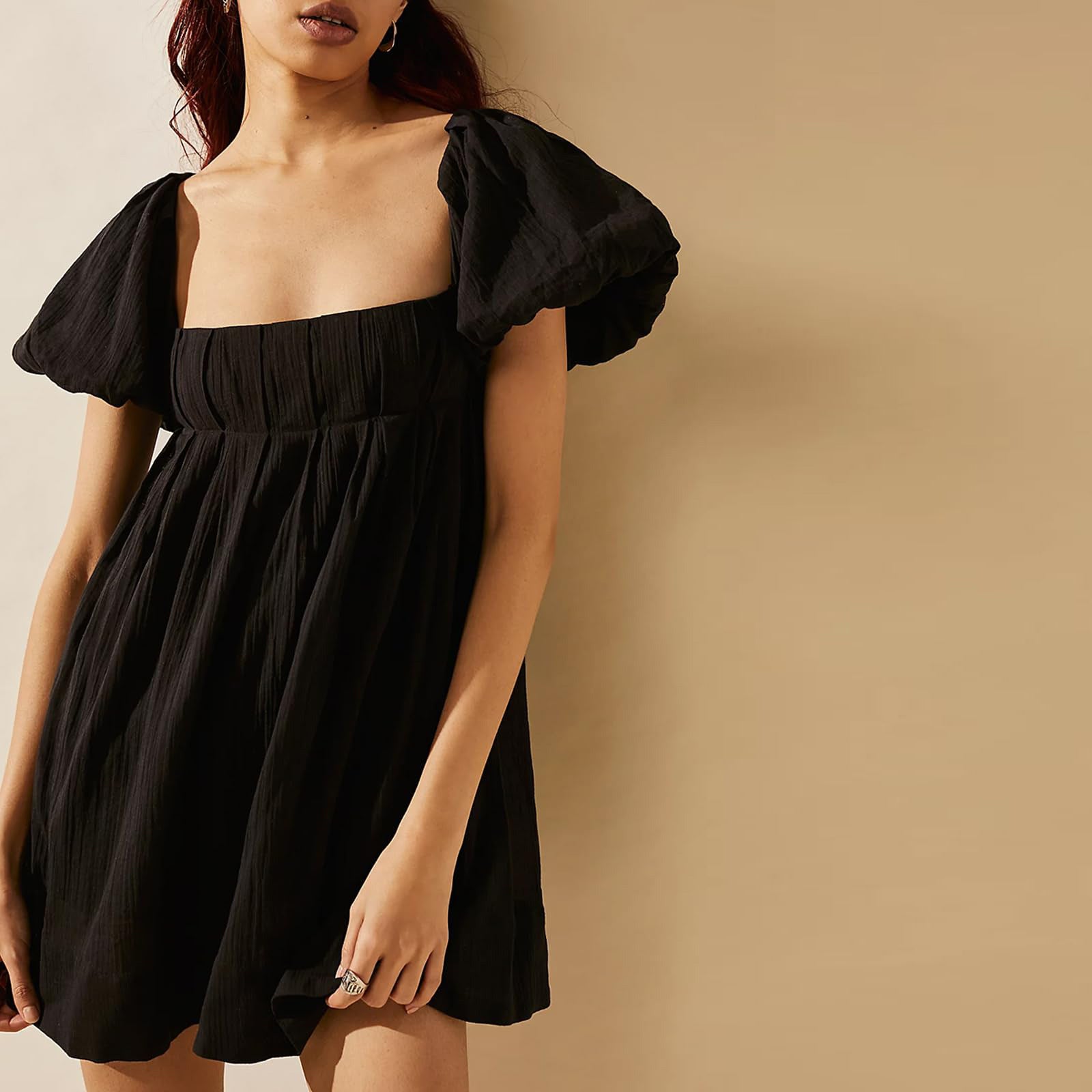 DALAWA™ - Mini-robe chic d'été à manches bouffantes et encolure carrée