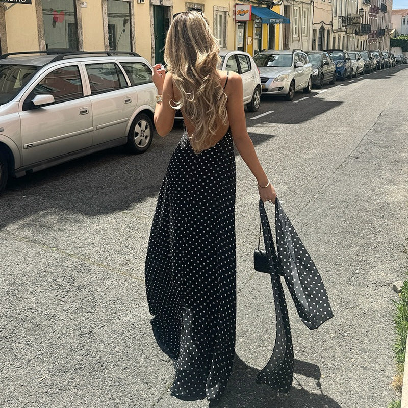 ZENA™ - Robe longue dos nu à col en V et pois classiques