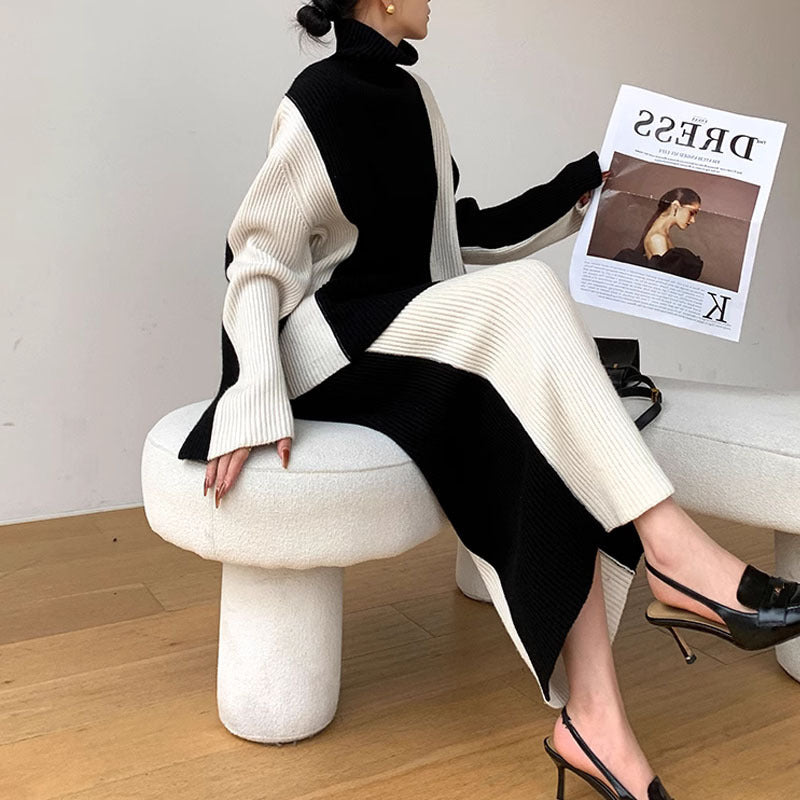 PIYA™ - Ensemble top à manches longues col roulé et jupe élégant