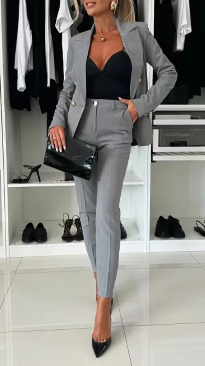 PENNIE™ - Ensemble blazer col élégant et pantalon évasé