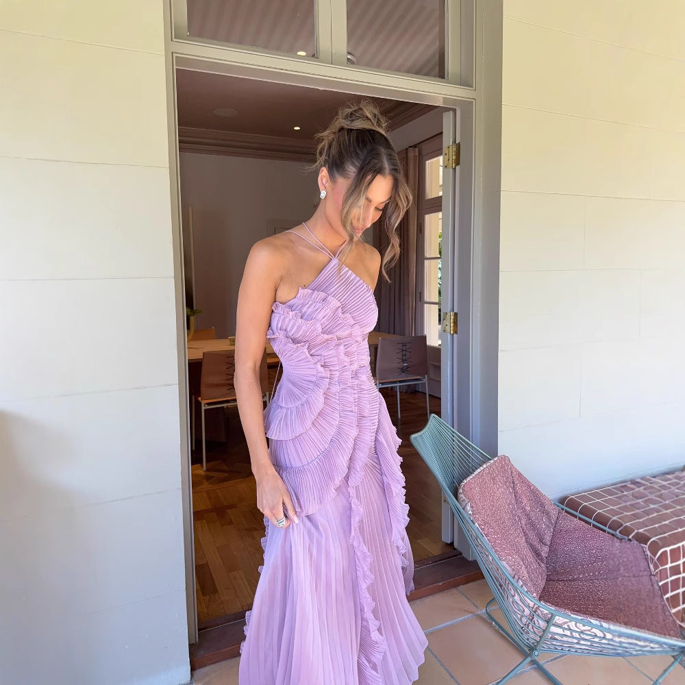 REGINE™ - Robe Longue d'Été Élégante Lotus à Col Halter