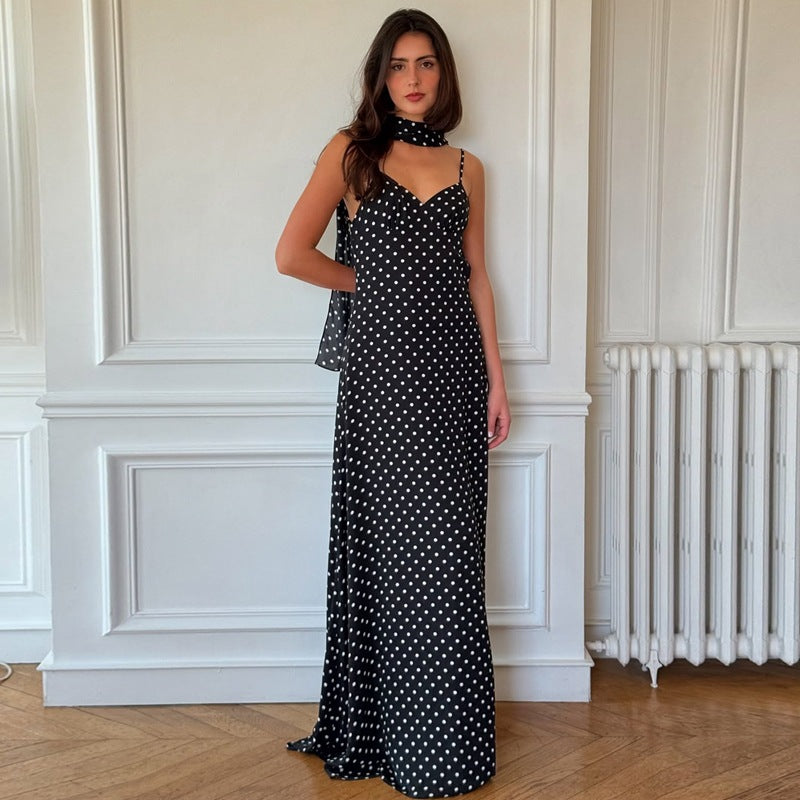 ZENA™ - Robe longue dos nu à col en V et pois classiques