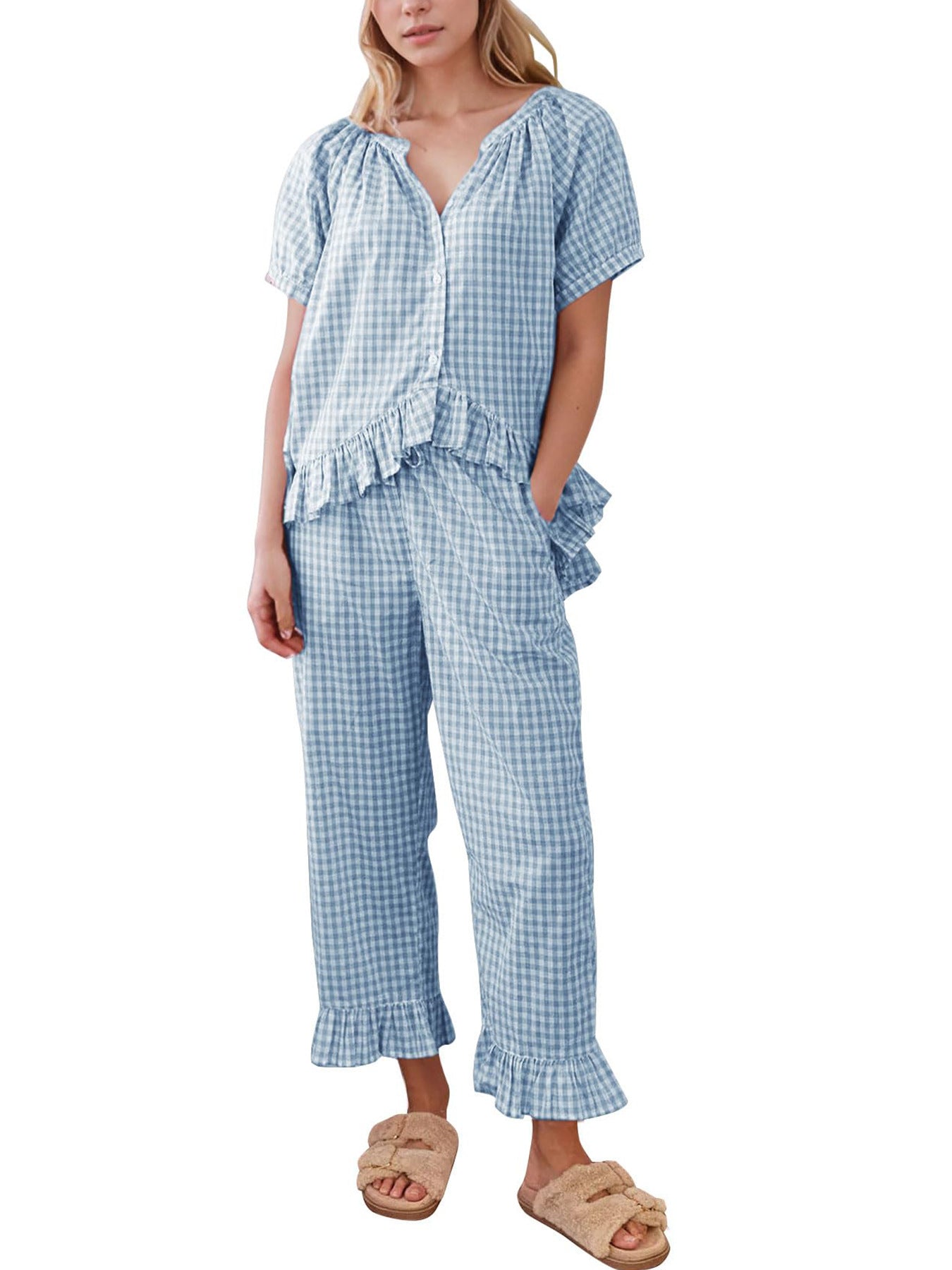 Hadley™ - Ensemble de pyjama à manches bouffantes et volants en vichy