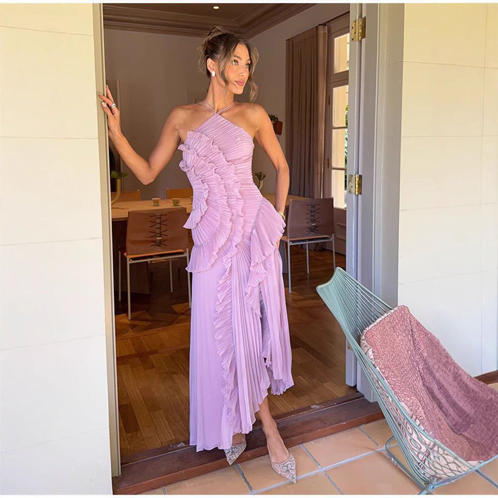 REGINE™ - Robe Longue d'Été Élégante Lotus à Col Halter
