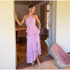 REGINE™ - Robe Longue d'Été Élégante Lotus à Col Halter