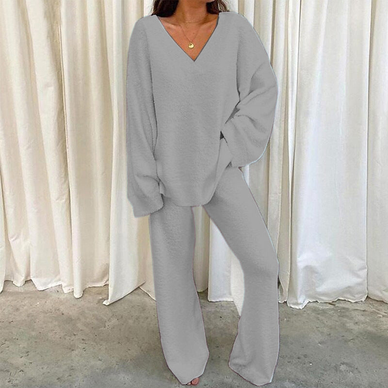 MULANA™ - Ensemble chic haut à col en V et pantalon large