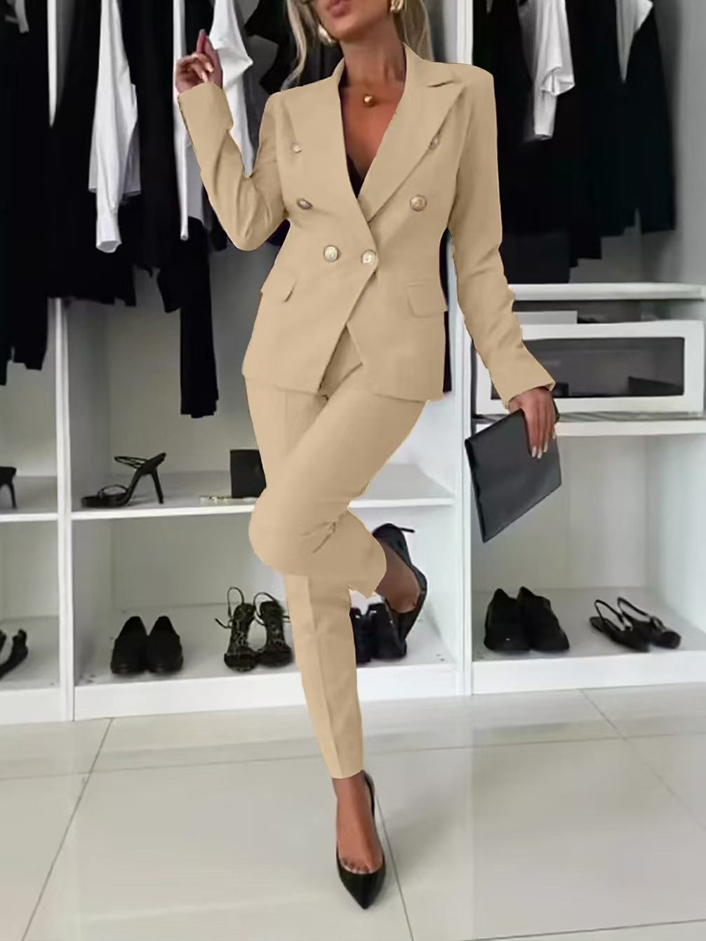 PENNIE™ - Ensemble blazer col élégant et pantalon évasé