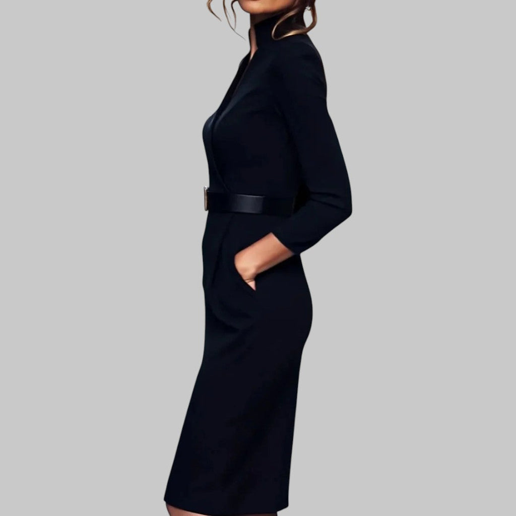 Yvonne | Robe midi ceinturée à manches longues