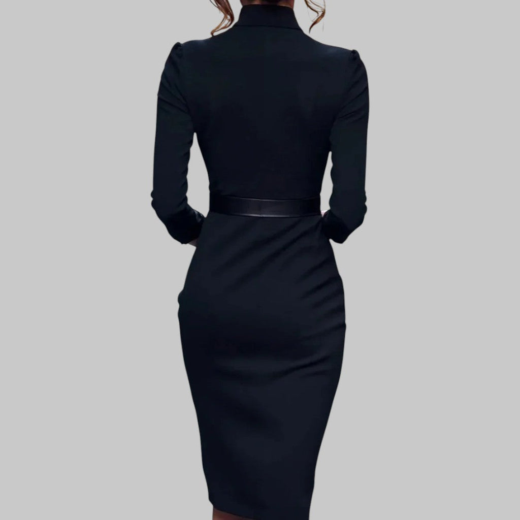 Yvonne | Robe midi ceinturée à manches longues