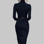 Yvonne | Robe midi ceinturée à manches longues