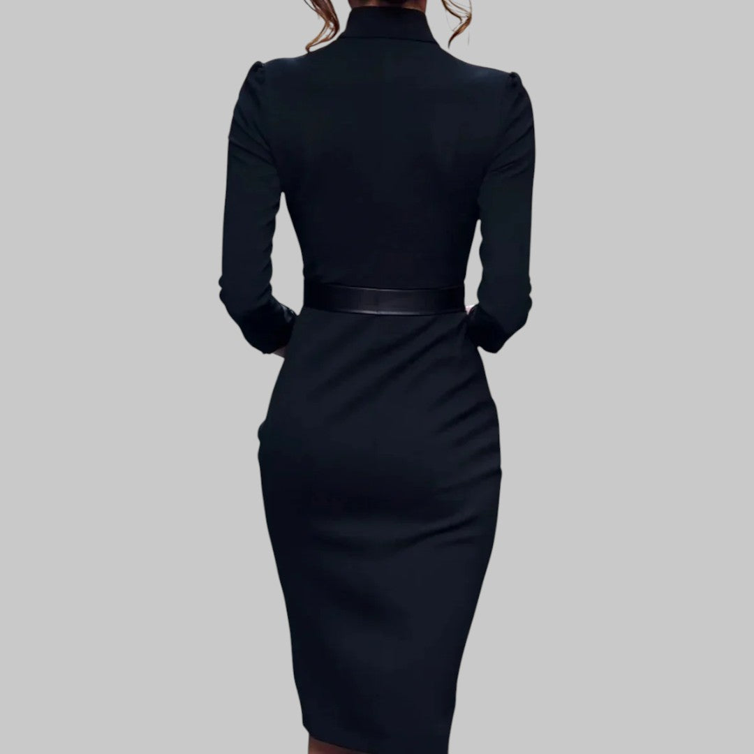 Yvonne | Robe midi ceinturée à manches longues