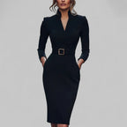 Yvonne | Robe midi ceinturée à manches longues